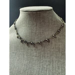 Vintage Rhinestone Bronze Tone Choker Necklace Fairycore Whimsy Cocktail 17”